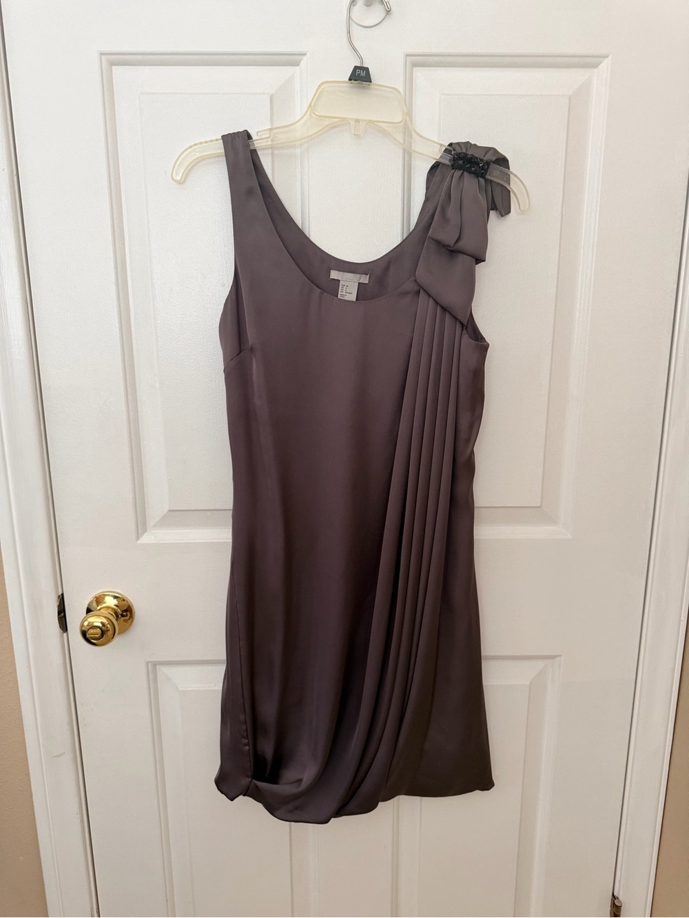 H&M One-Shoulder Draped Dress in Taupe